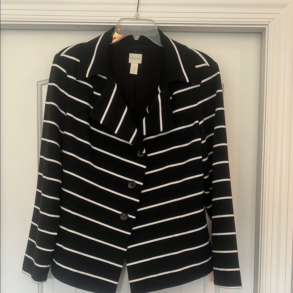 Chico’s Black and White Striped Jacket